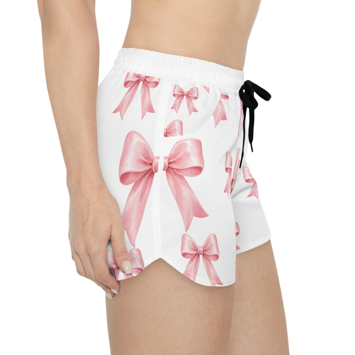 Pink Bow Print Women's Casual Shorts