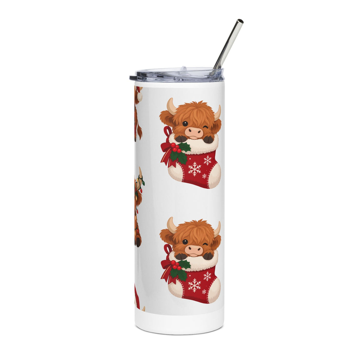 20oz Christmas Highland Cow Stainless Steel Tumbler