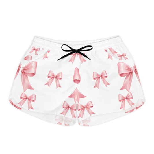 Pink Bow Print Women's Casual Shorts