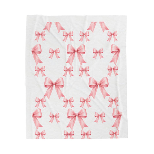 Pink Ribbon Bow Velveteen Plush Blanket