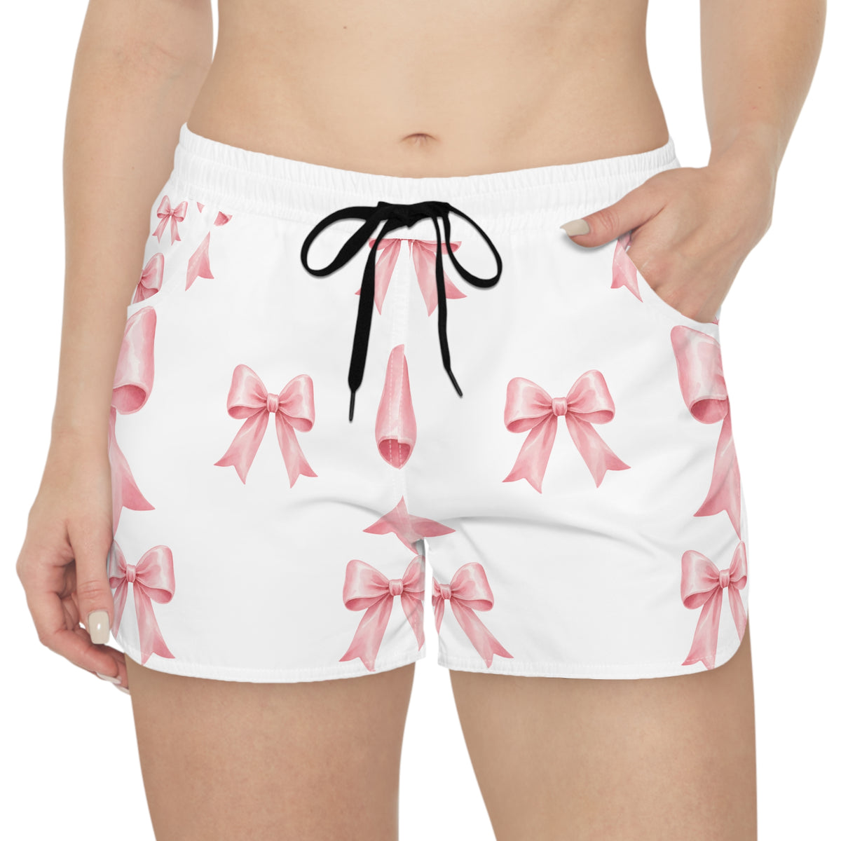 Pink Bow Print Women's Casual Shorts