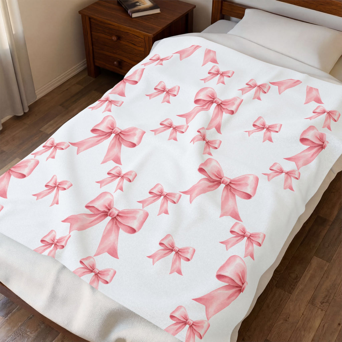 Pink Ribbon Bow Velveteen Plush Blanket